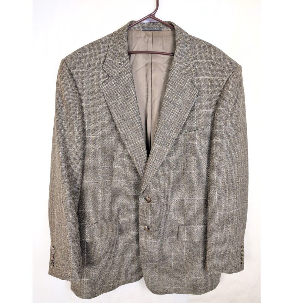 Corneliani tan check wool blazer jacket size IT 56R/US 46R Preppy Retro Classic